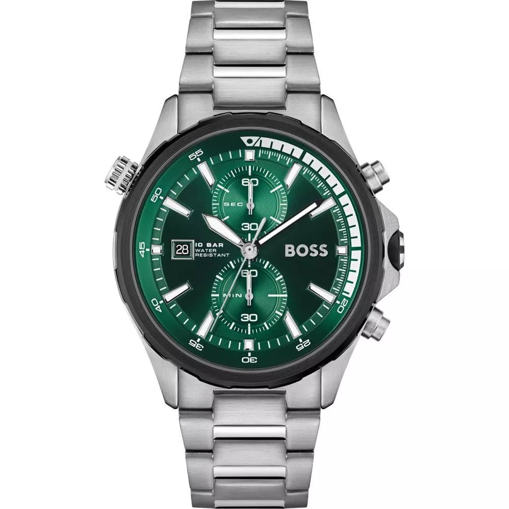 Hugo Boss Mens 1513930 Chronograph Stainless Steel Watch With Green Dial