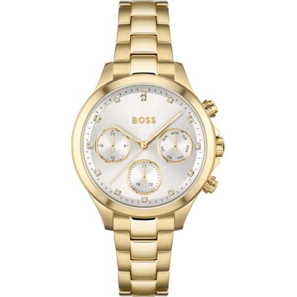 Hugo Boss Womens 1502628 Hera Gold Tone Stainless Steel Watch With Crystal Accents