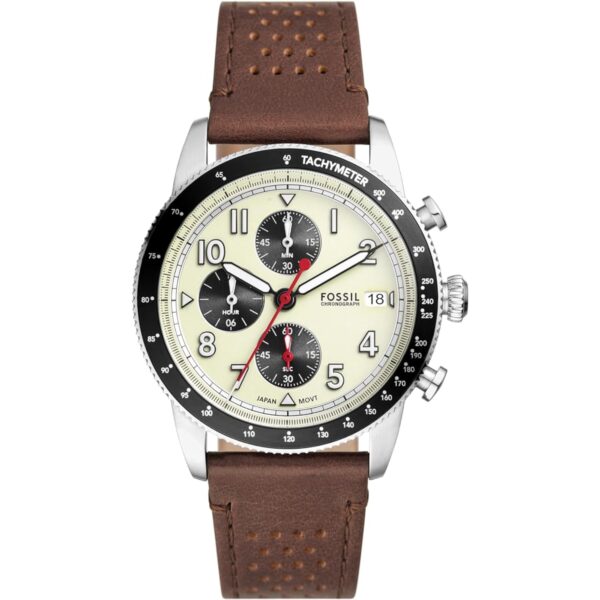 Fossil Sport Tourer Chronograph Brown Leather Strap Cream Dial Men S Watch Fs6042