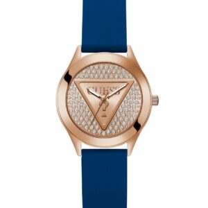 Ladies Glitz Plaque Rose Gold Tone Silicone Watch Gw0745l4