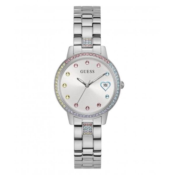 Guess Watches Ladies Three Of Hearts Silver Tone Watch Gw0657l1