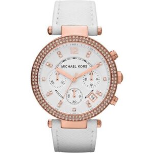 Michael Kors Mk2281 Ladies Parker Rose Gold White Leather Chronograph Watch