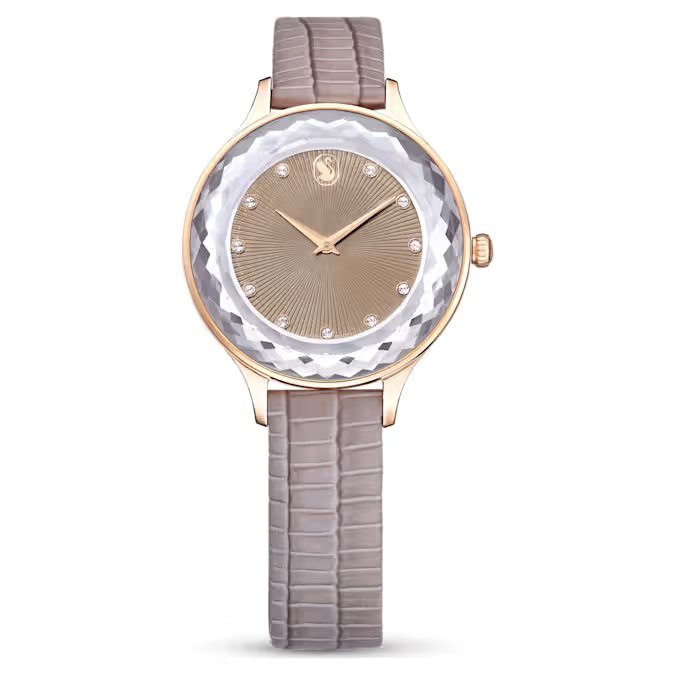 Swarovski Octea Nova Quartz Rose Gold Tone Taupe Watch 5649999