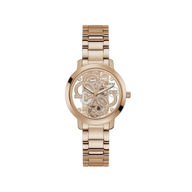 Guess Watches Quattro Clear Ladies Trend Rose Gold Stainless Steel Watch Gw0300l3