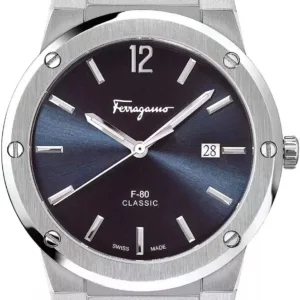 Salvatore Ferragamo F 80 Classic Black Dial Silver Steel Strap Watch For Men Sfdt00239