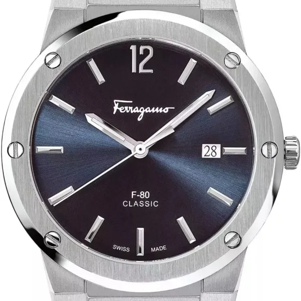 Salvatore Ferragamo F 80 Classic Horloge met zwarte wijzerplaat en zilveren stalen band voor heren Sfdt00239