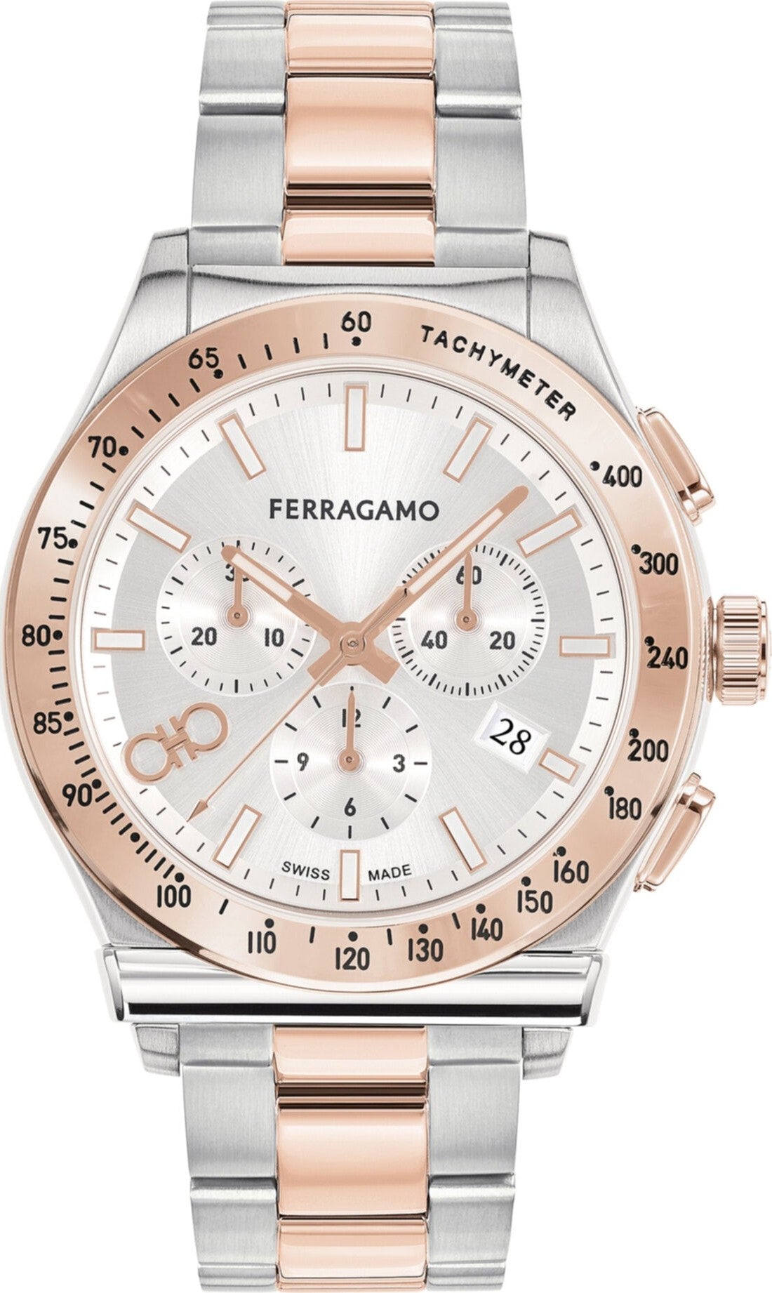 Salvatore Ferragamo 1927 Chrono Silver Dial Two Tone Steel Strap Watch For Men Sfkz00623