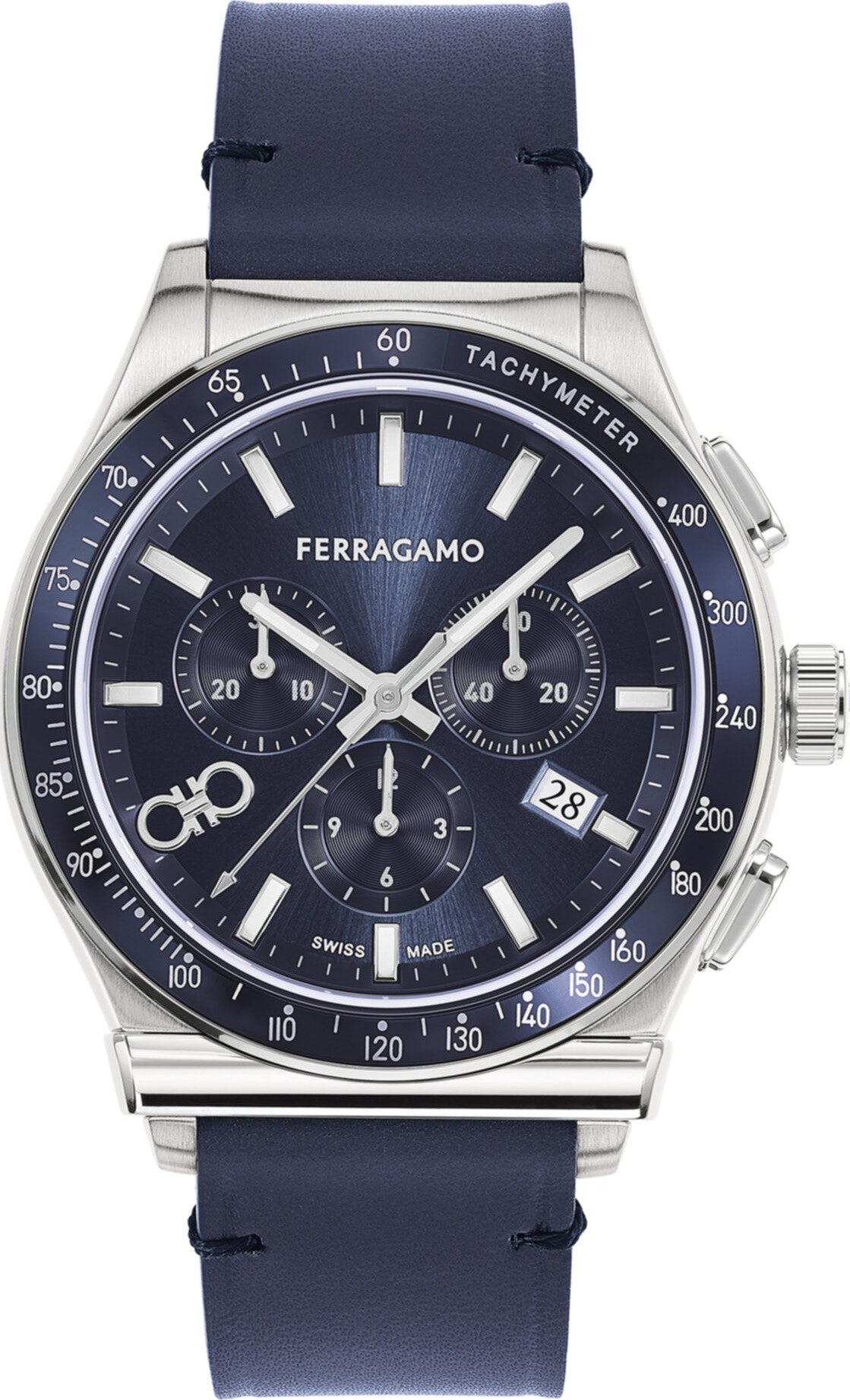 Salvatore Ferragamo 1927 Chrono Analog Navy Blue Dial Navy Blue Leather Strap Watch For Men Sfkz00223
