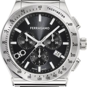 Salvatore Ferragamo 1927 Chrono Analog Black Dial Black Leather Strap Watch For Men Sfkz00123