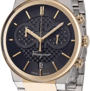 Salvatore Ferragamo F 80 Classic Black Dial Two Tone Steel Strap Watch For Men Sfme00921