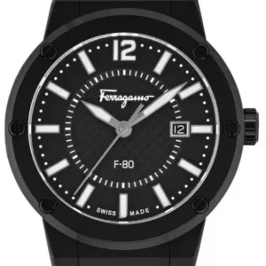 Salvatore Ferragamo F 80 Quartz Black Dial Yellow Rubber Strap Watch For Men Sfhy01522