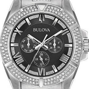 Bulova Crystal Collection Chronograph Black Dial Two Tone Steel Strap Watch For Men 96c126