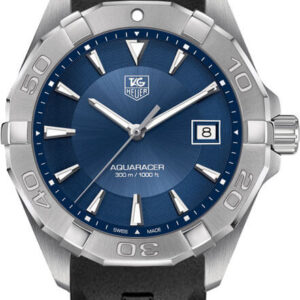 Tag Heuer Aquaracer Quartz Blue Dial Black Rubber Strap Watch For Men Way1112 Ft8021