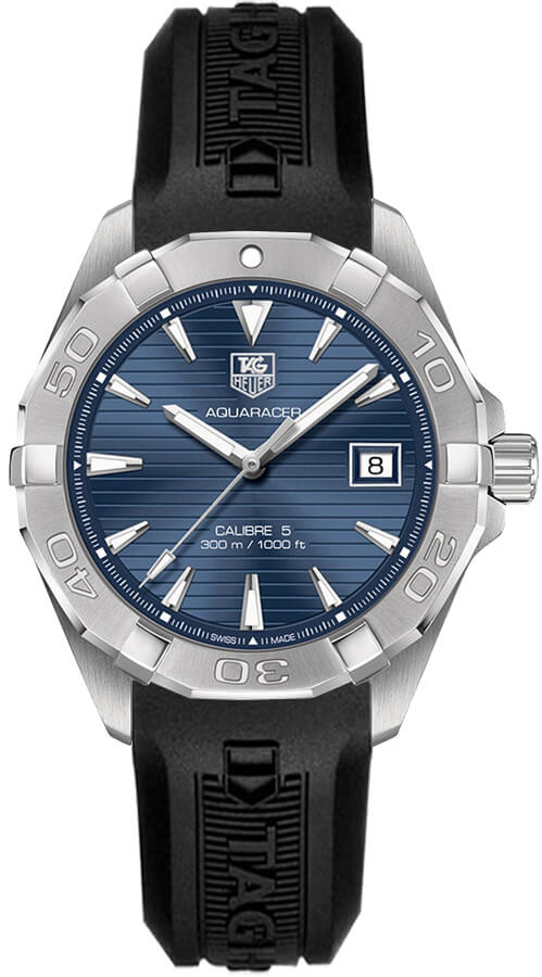 Tag Heuer Aquaracer Caliber 5 Blue Dial Black Rubber Strap Watch For Men Way2112 Ft8021 - Image 3