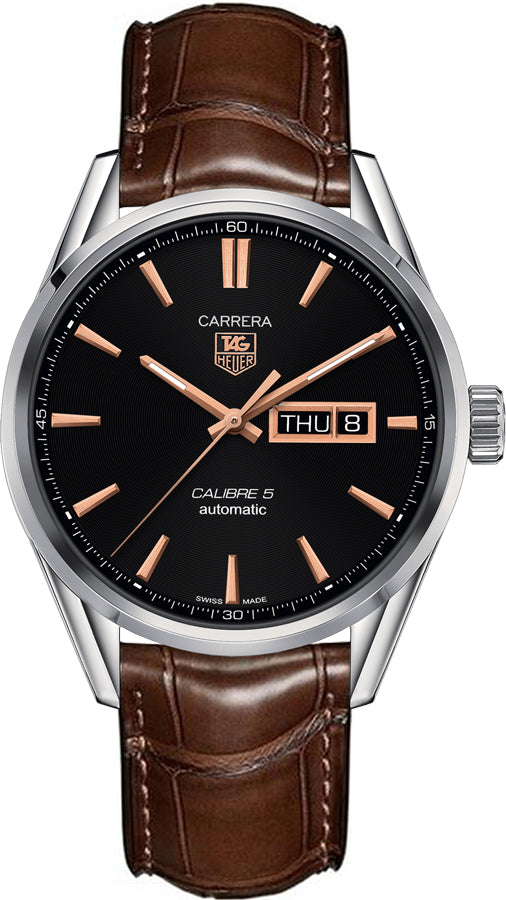 Tag Heuer Carrera Automatic Black Dial Brown Leather Strap Watch For Men War201c Fc6291