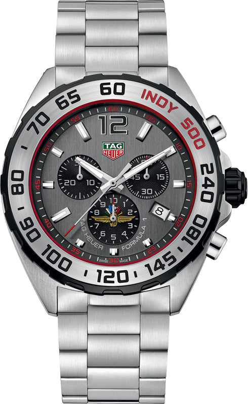 Tag Heuer Formula 1 Chronograph Indy 500 Special Edition Grey Dial Silver Steel Strap Watch For Men Caz1016 Eb0058
