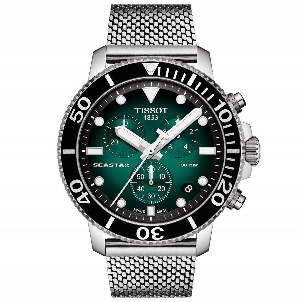 Tissot Chronograph Watch Seastar 1000 Green Mesh T1204171109100