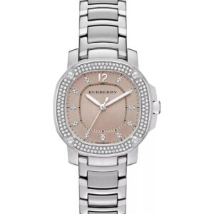 Burberry The Britian Diamonds Brown Dial Silver Steel Strap Watch For Women Bby1803
