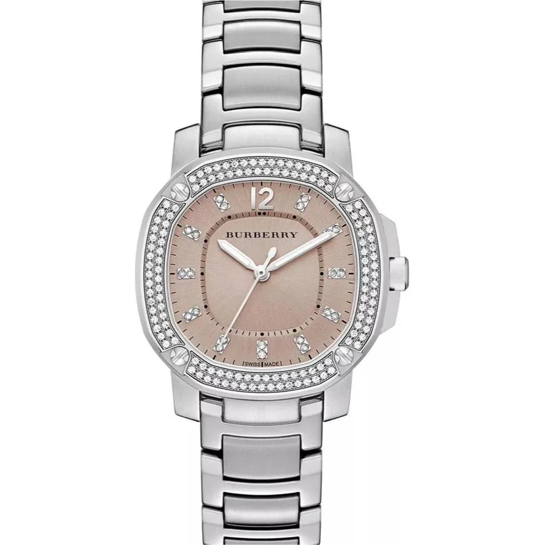 Burberry The Britian Diamonds Brown Dial Silver Steel Strap Watch For Women Bby1803