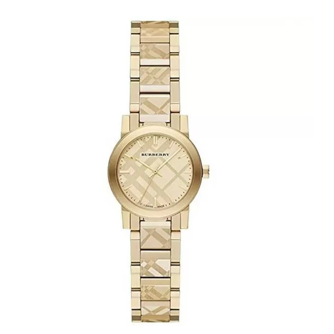 Burberry Ladies Watch The City Engraved Check Gold Bu9234